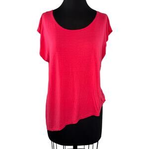 Feel The Piece Coral Pink Top Scoop Neck Dolman Sleeve Asymmetrical Hem Size O/S